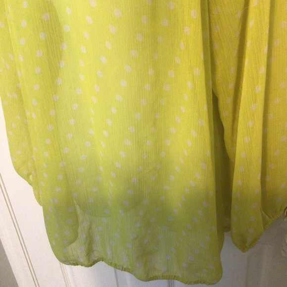 Lane Bryant Yellow Polka Dot Semi-Sheer Long Sleeve Blouse Sz 18/20 - Picture 6 of 8